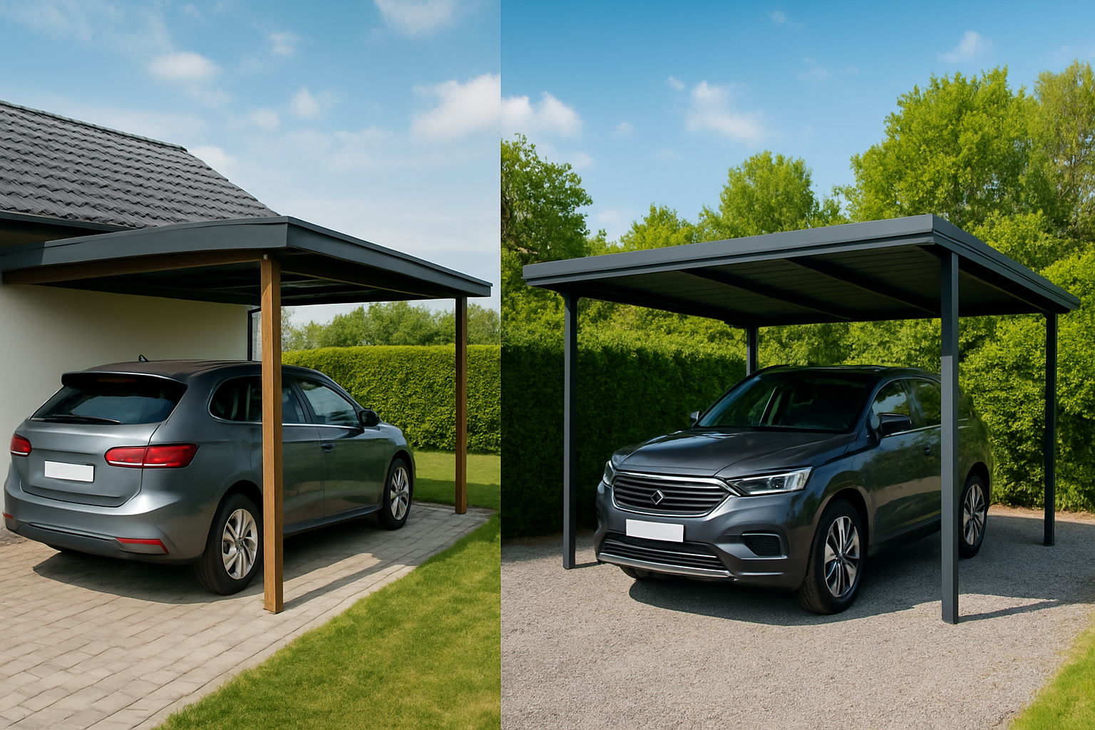 Carport adossé ou autoporté : choix selon terrain et budget